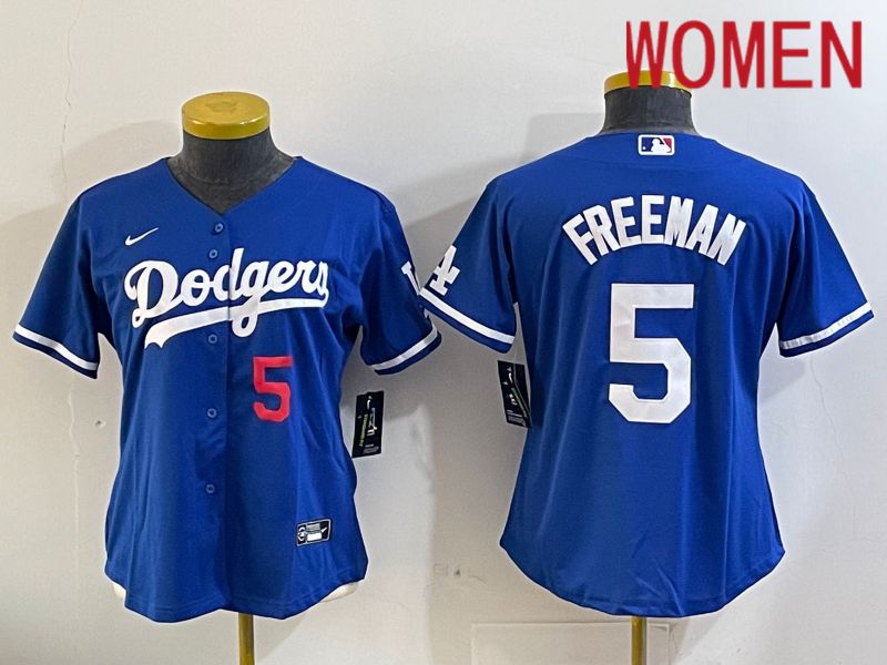 Women Los Angeles Dodgers 5 Freeman Blue Game 2024 Nike MLB Jersey style 11201